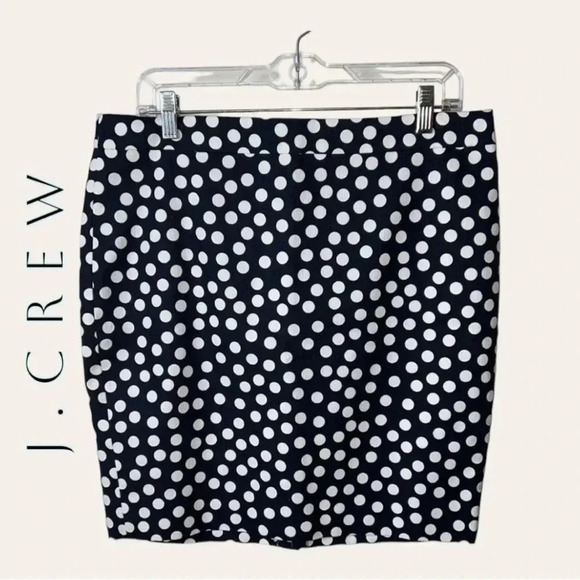 0189W. J. CREW “PENCIL SKIRT” POLKA DOT NAVY BLUE AND WHITE IN COLOR SLIT SZ 12P - Picture 2 of 12